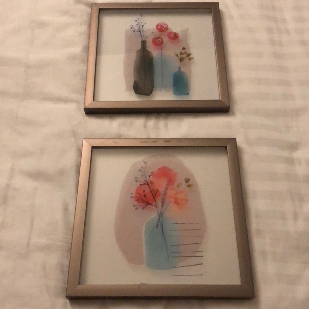 2 square framed flower artwork pieces